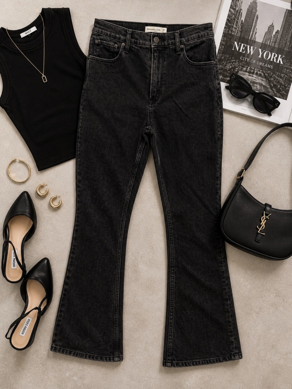 Abercrombie & Fitch High Rise Skinny Jeans Black Wash Size 27 Ankle Slit Hem